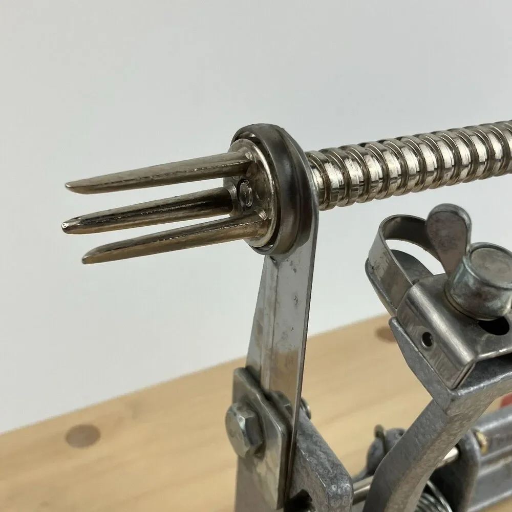 The Pampered Chef Apple Peeler Corer Slicer With Wooden Stand Hand Crank
